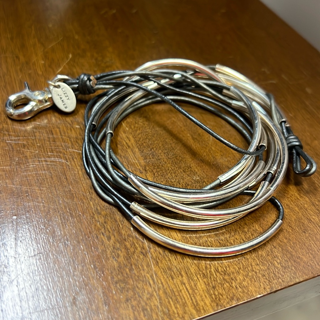 Lizzy James Wrap Bracelet - Silver & Metallic Grey Cord